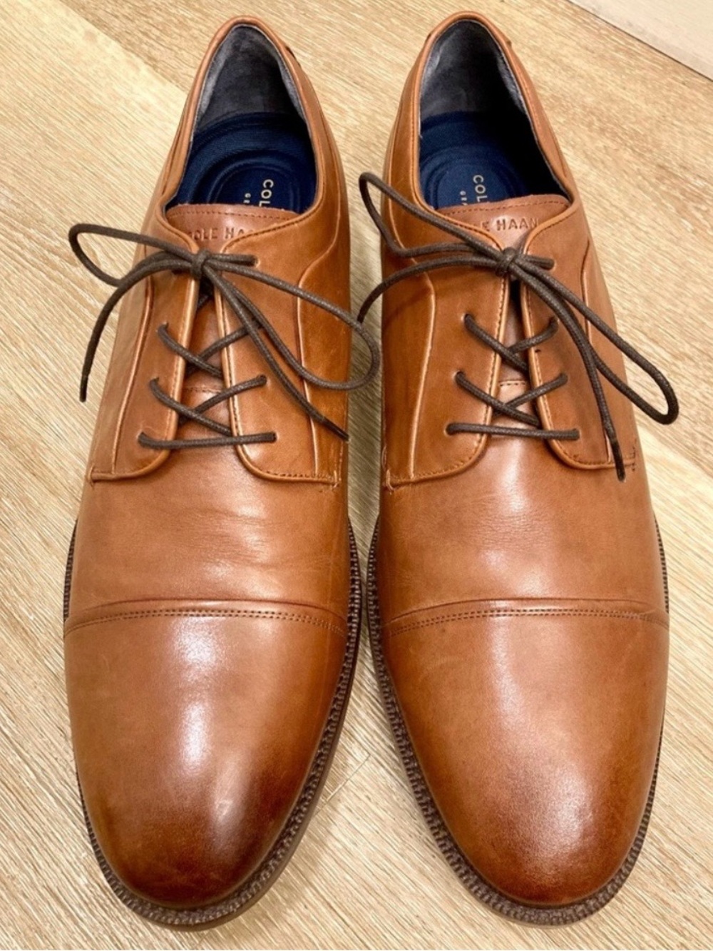 Cole Haan Tan Leather Cap-Toe Derby Shoes